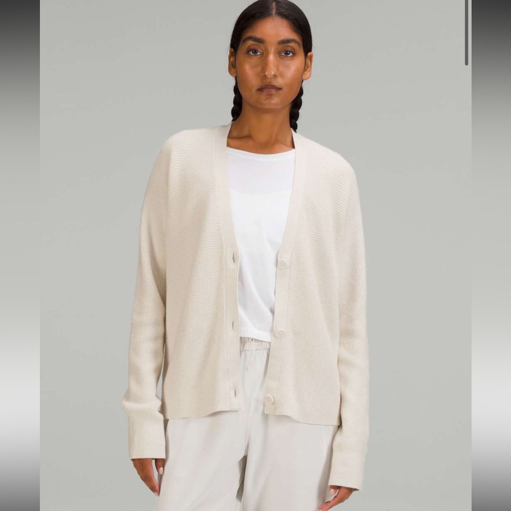 Lululemon Merino Wool-Blend Oversized Boxy Cardigan White Opal Womens SZ8